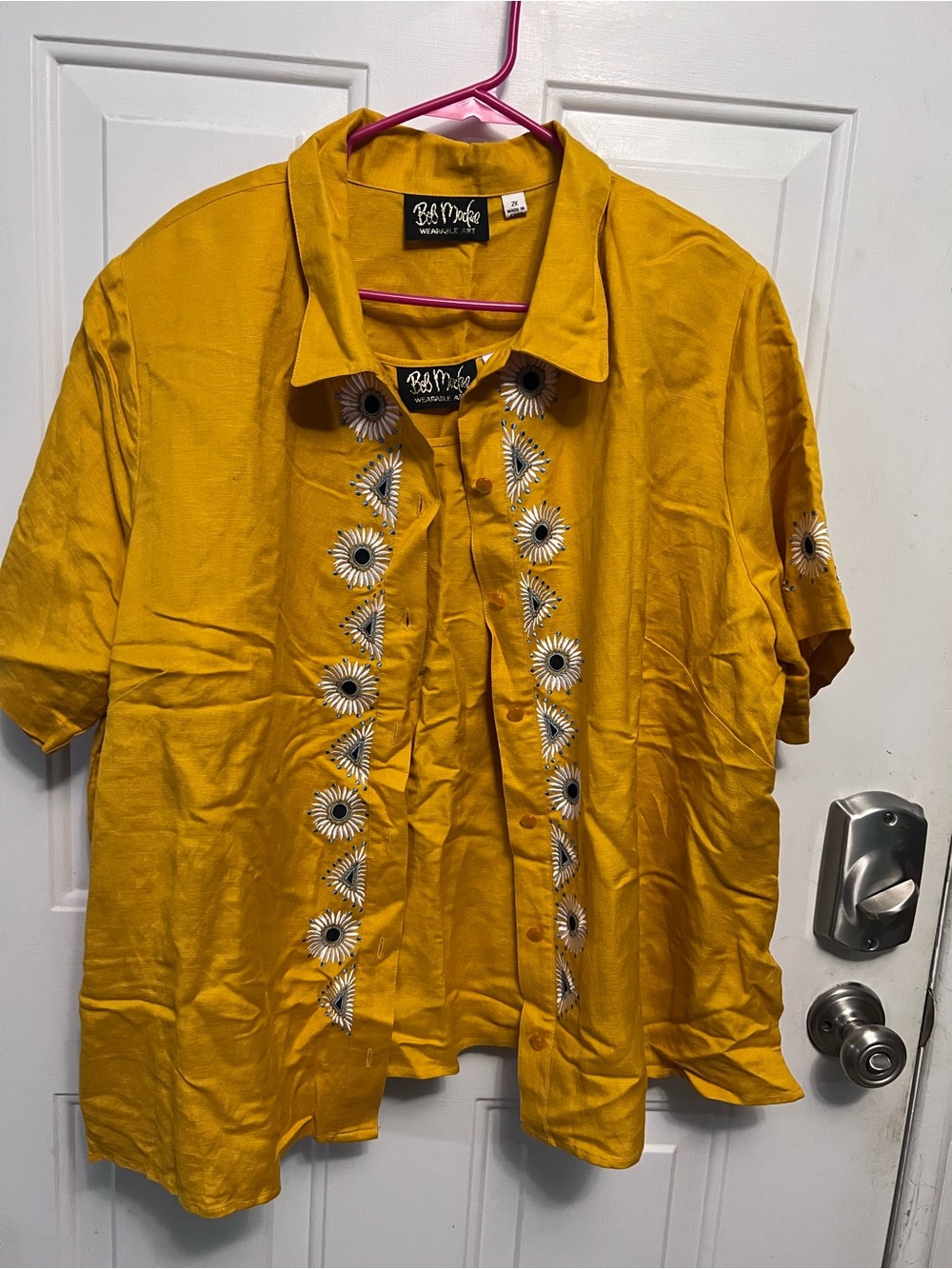 Bob Mackie Wearable Art 2X 2 Piece Yellow Linen Rayon Embroidered Jacket Shell